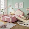 Merax Polsterbett 90x200cm, Crown Cartoon Bett, Mit Multi-Mode-LED-Streifen, Kinderbett mit kleiner Rutsche und Treppe, mit schützenden weichen Kanten, mit Holzlatten, PU, Rosa + Beige Bild 5