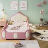Merax Polsterbett 90x200cm, Crown Cartoon Bett, Mit Multi-Mode-LED-Streifen, Kinderbett mit kleiner Rutsche und Treppe, mit schützenden weichen Kanten, mit Holzlatten, PU, Rosa + Beige Bild 3