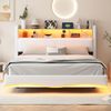 Polster-Schwebebett 160x200 cm mit LED-Farbwechsel, USB/Typ-C-Anschlüssen, Stauraum & Metallrahmen,Beige Bild 2