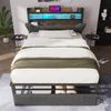 Polsterbett 90×200 cm aus Leinen-Stoff mit LED-Beleuchtung inklusive Matratze, grau Bild 2