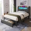 Polsterbett 90×200 cm aus Leinen-Stoff mit LED-Beleuchtung inklusive Matratze, grau Bild 3