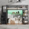 Flieks Hochbett Metallbett 140x200cm mit Regale Stauraumtreppe Kleiderschrank LED Bild 2