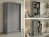 Schwebetürenschrank NAURU mit Lamellen-Optik, moderner Kleiderschrank, Breite 120 cm, inkl. Innenausstattung & Stauraum, Akustikpaneel-Design - Grau und Weiß - mit Schubladen Bild 2