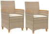 vidaXL Gartenstühle mit Kissen 2 Stk. Beige Poly Rattan Massivholz 368722 Bild 2