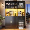 Flieks Küchenbuffet Hochschrank mit LED-Beleuchtung, Schubladen und Glastüren (1-St, B130/T45/H180 cm) Küchenschrank Geschirrschrank Buffetschrank mit Arbeitsplatte Schwarz Bild 2