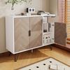 Aufbewahrungsschrank Weiss Holzoptik 90x30 cm mit Schublade und 3 Türen Metallfüße Schwarz Regal Sideboard für Wohnzimmer Flur Bild 2
