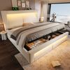 Polsterbett, Samt mit Stauraum, LED & USB-Anschluss, 160x200 cm, Beige, ohne Matratze Bild 4