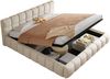 Polsterbett 180 x 200 cm Mit Lichtleiste, Kopfteil und Bettseiten mit voluminöser, Solider Formgebung, Ausgestattet mit hydraulischer Staufunktion, Doppelbett, Samtstoff, Beige Bild 5