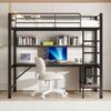 Hochbett aus Metall mit Schreibtisch, Regal, LED & USB-Anschluss, 90x200 cm, Schwarz, ohne Matratze Bild 4