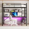 Hochbett aus Metall mit Schreibtisch, Regal, LED & USB-Anschluss, 90x200 cm, Schwarz, ohne Matratze Bild 2