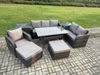 Fimous 8 Teil Rattan Gartenmöbel-Set mit Terrassen Sofa Rechteckiger Esstisch 2 Beistelltischen 2 Großer Hockern Terrassen Set Bild 2