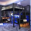 Hochbett mit RGB LED-Streifen, Schreibtisch, Regal, Lattenrost, Treppe, Rausfallschutz, Steckdosen und USB, 140x200cm, Metallbett, Kinderbett Bild 3