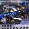 Hochbett mit RGB LED-Streifen, Schreibtisch, Regal, Lattenrost, Treppe, Rausfallschutz, Steckdosen und USB, 140x200cm, Metallbett, Kinderbett Bild 4