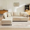 Ecksofa aus Baumwolle und Leinen 220x194x85 cm mit flexiblem Hocker, beige Bild 2