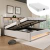 Polsterbett 140×200 cm aus Leinen-Stoff mit LED-Beleuchtung & Matratze, beige Bild 1