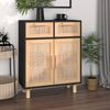 vidaXL Sideboard Schwarz 60x30x75cm Massivholz Kiefer und Natur-Rattan 345637 Bild 1