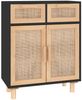 vidaXL Sideboard Schwarz 60x30x75cm Massivholz Kiefer und Natur-Rattan 345637 Bild 2