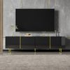 Schwarzer Hochglanz-TV-Schrank 170 × 35 × 46 cm mit 4 Türen und goldenen Akzenten, modern und elegant, 170 x 35 x 46 cm Bild 5
