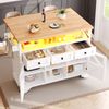 Merax Kücheninsel, Küchenschrank, Multifunktionaler Küchenwagen mit App LED und Klapptisch, Sideboard mit Stauraum, Servierwagen Rollbar mit 3 Schubladen und 2 Schranktüren Bild 3
