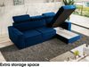 Meblini 'Voss' Schlafcouch mit Bettkasten, Samtstoff, 242 x 168 x 79 cm, Blau, Rechts Bild 4