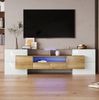 Stilvoller TV-Schrank 200 cm in Hochglanzweiß mit LED-Beleuchtung und großzügigem Stauraum, 200x35x60cm, Hochglanzweiß+Holzfarbe Bild 3