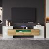 Stilvoller TV-Schrank 200 cm in Hochglanzweiß mit LED-Beleuchtung und großzügigem Stauraum, 200x35x60cm, Hochglanzweiß+Holzfarbe Bild 5