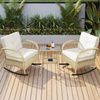 Balkonset mit 1 quadratischem Glastisch und 2 Schaukelstühlen, 3-tlg, Loungeset, Gartenmöbel, Metallrahmen, Polyrattan Bild 2