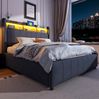 Graues Polsterbett 140x200 cm Mit LED Beleuchtung Und Hydraulischem Stauraum Doppelbett Mit USB Type C Anschlüssen 250 Kg Tragkraft Bild 3