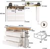 Bartisch 137-215×39×102,3 cm aus MDF mit drehbarer ausziehbarer Tischplatte, 6 Schubladen und Kippschutz, weiß Bild 4