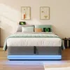 Futonbett mit LED-Beleuchtung, Aufbewahrung und Mehrfachsteckdose, 90x200 cm, Einzelbett ohne Kopfteil, Leinen Bild 3