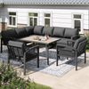 Merax Garten-Lounge-Set für 8 Personen, Seilwerk, großer Tisch mit Holzmaserung, mit verzinktem Eisengestell, verstellbare Beine, alle Sitz- und Rückenkissen inklusive, grau Bild 2
