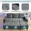 Merax modulares Sofabett, Multifunktionale L-Form Wohnzimmer-Sofagruppe, Mit extra großer beweglicher Fußbank + LED-Ambiente-Beleuchtung, Grau Bild 5