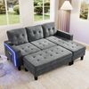 Merax modulares Sofabett, Multifunktionale L-Form Wohnzimmer-Sofagruppe, Mit extra großer beweglicher Fußbank + LED-Ambiente-Beleuchtung, Grau Bild 2
