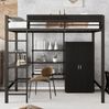 Hochbett 140x200 cm mit Schreibtisch und Kleiderschrank – Metall und MDF in Schwarz Bild 2