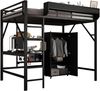 Hochbett 140x200 cm mit Schreibtisch und Kleiderschrank – Metall und MDF in Schwarz Bild 5