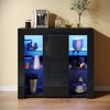 SONNI Sideboard mit LED Beleuchtung 90 x 35 x 83 cm Weiß/Schwarz Hochglanz, mit Schranktür und 4 glas Einlegeböden Bild 5