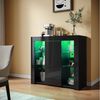 SONNI Sideboard mit LED Beleuchtung 90 x 35 x 83 cm Weiß/Schwarz Hochglanz, mit Schranktür und 4 glas Einlegeböden Bild 3