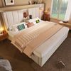 Polsterbett 140x200 cm mit Bettkasten, klappbarem Becherhalter und Ladestation, Beige, ohne Matratze Bild 4
