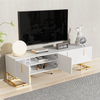TV-Schrank 170 x 40 x 45,5 cm aus Spanplatte in Weiß mit 4 Türen & goldfarbenen Metallfüßen Bild 2