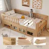 Kinderbett mit Schubladen, Regal, Rausfallschutz und Schrank, 90x200 cm, Holzbett, Kiefer Bild 2