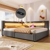 Merax Doppelbett, Polsterbett, Daybett, 140 x 200 cm, Hydraulische Lagerungt, Sofabett Mit USB Typ-C Ladefunktion, LED-Beleuchtung, Leinen, Grau Bild 2