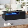 Schwarzer Hochglanz Couchtisch 100×50 cm mit LED, 2 Schubladen, 3 Ebenen, seitlichen Fächern, moderner Wohnzimmertisch mit Stauraum Bild 5