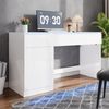 Flieks Hochglanz Schreibtisch 120x50x78cm mit LED-Beleuchtung, Computertisch mit 2 Schubladen, Schminktisch, Push-to-Open Tür, weiß Bild 2