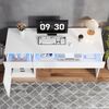 Flieks Hochglanz Schreibtisch 120x50x78cm mit LED-Beleuchtung, Computertisch mit 2 Schubladen, Schminktisch, Push-to-Open Tür, weiß Bild 3