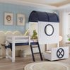 Bett 90x200 cm mit Hausdach und Schublade – maritimes Kinderhausbett in Weiß und Dunkelblau Bild 2