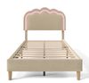 Merax Polsterbett LED 90 x 190cm, Verstellbares Kopfteil, Gepolstertes bett in Beige Leinenmaterial Bild 5