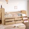 Merax Kinderbett, Hochbett, 90x200cm, Hausform, mit 4 Schubladen, LED-Lichtleiste, Lagerleiter, Natur Bild 5