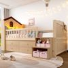 Merax Kinderbett, Hochbett, 90x200cm, Hausform, mit 4 Schubladen, LED-Lichtleiste, Lagerleiter, Natur Bild 2