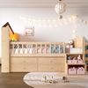 Merax Kinderbett, Hochbett, 90x200cm, Hausform, mit 4 Schubladen, LED-Lichtleiste, Lagerleiter, Natur Bild 3