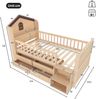 Merax Kinderbett, Hochbett, 90x200cm, Hausform, mit 4 Schubladen, LED-Lichtleiste, Lagerleiter, Natur Bild 4